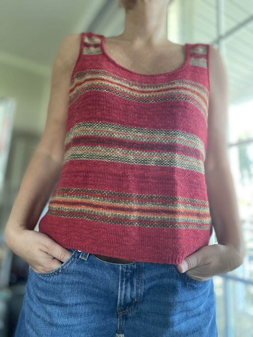 Ralph Lauren Multicolor Striped Tank Top Shirt Cotton Linen Blend M
